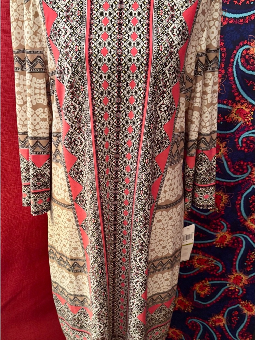 Coral and Beige Printed Women’s Dress NWT